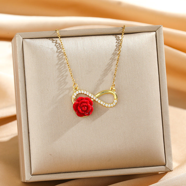Velvet Red Rose Series Gold-Plated Collarbone Necklaces, 4 Styles Vintage Romantic Rose Pendant Thin Chains, Valentine’s Day Gift Jewelry