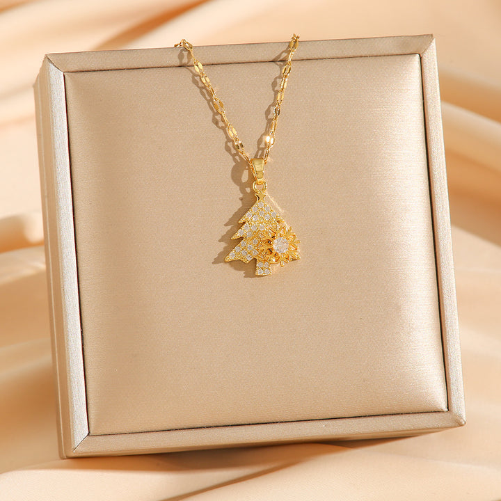 Gold Christmas Tree & Snowflake Pendant Necklace