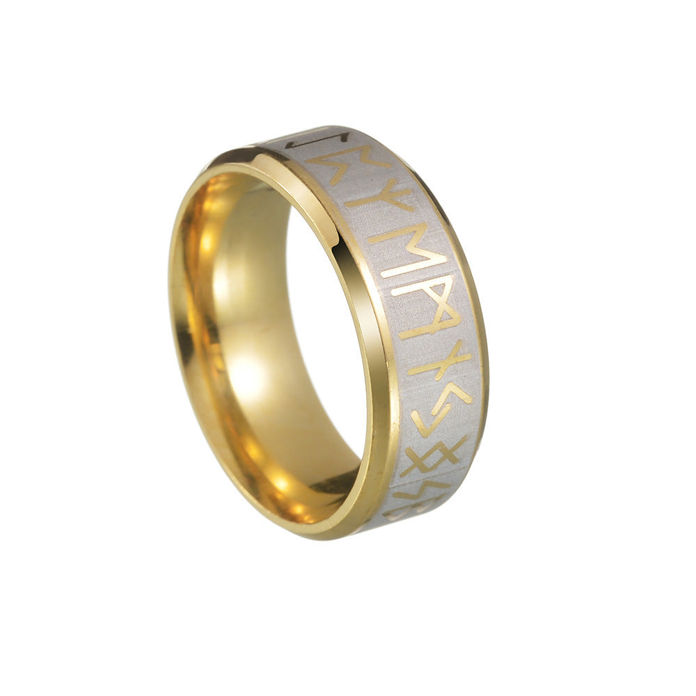 Viking Rune Two-Tone Matte Ring, S925 Silver Minimalist Unisex Couple Band, 4 Colors Gold/Silver/Black/Blue