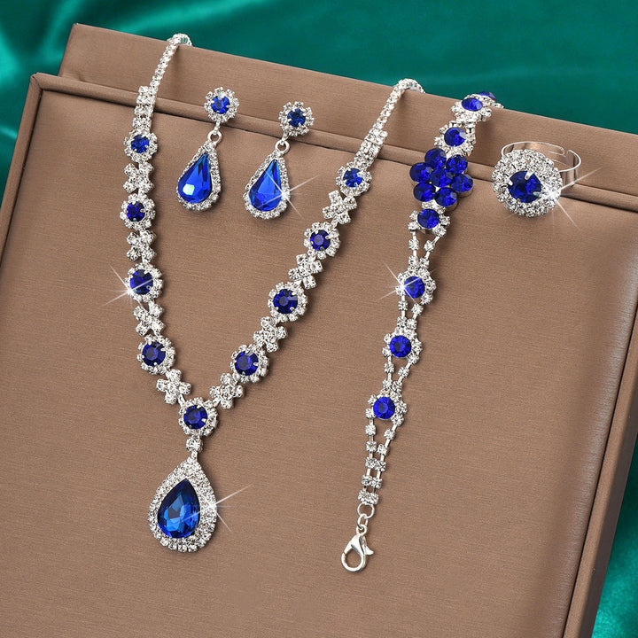 Luxury Evening Gemstone Jewelry Set (4-Piece Necklace Earrings Bracelet Ring)