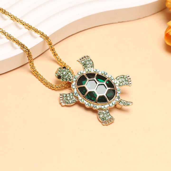 Diamond Turtle Pendant Necklace, Vintage Diamond Tortoise Animal Necklace