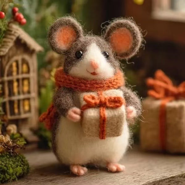 Needle Felted Gift Mouse Ornament (Healing Handmade Decoration)