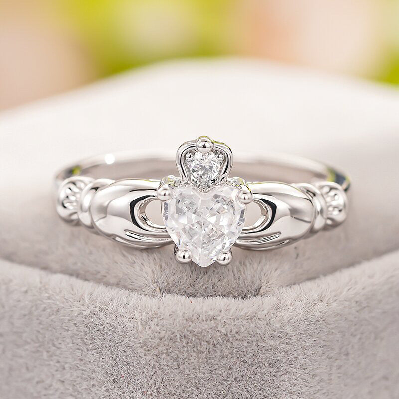 Claddagh Heart & Crown Diamond Ring (3 Colors Delicate Statement Band)