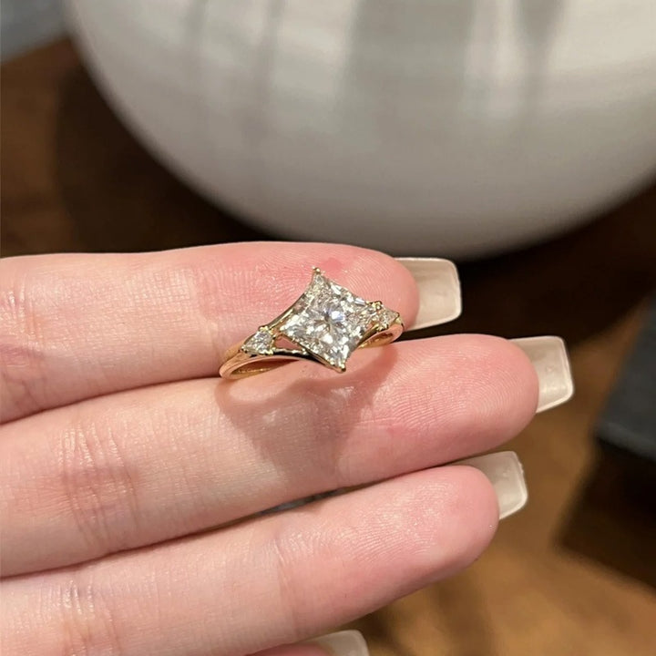 Square‑Cut Center Diamond With Trillion Accents S925 Sterling Silver Engagement Ring, Two‑Tone Available