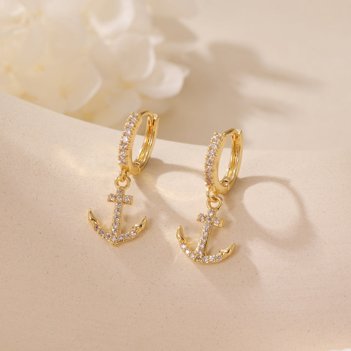 S925 Silver Ocean Series Paved Diamond Huggie Earrings