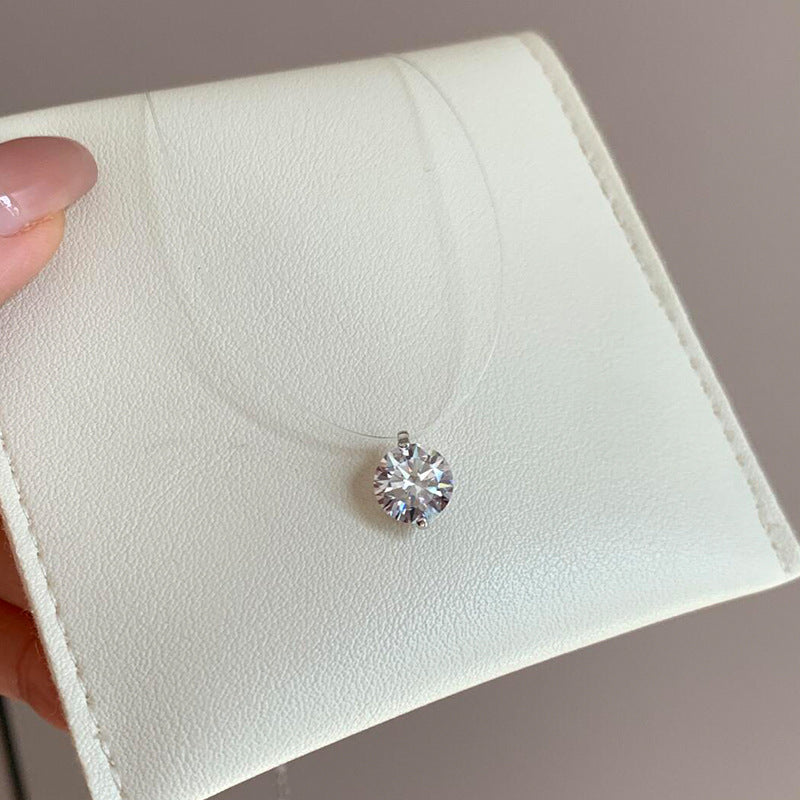 Invisible Fishline Solitaire Necklace (Minimalist Clear Choker)