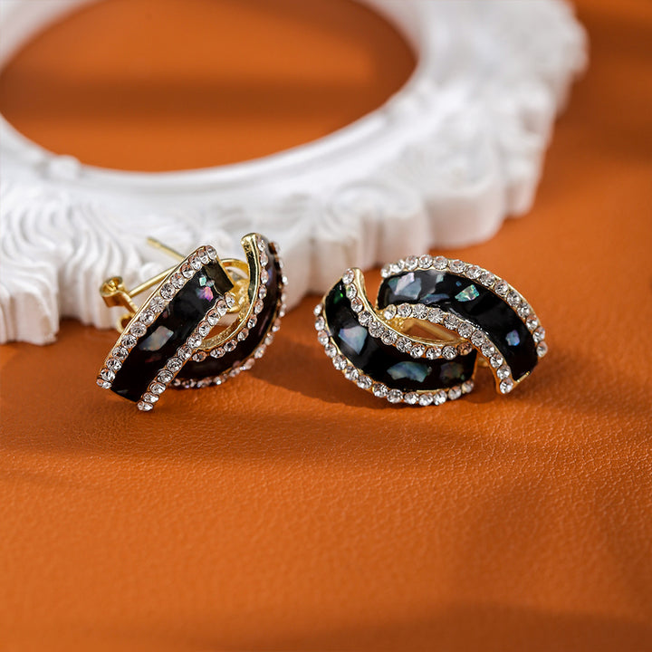 White Mother-of-Pearl Twisted Diamond Stud Earrings (Light Luxury Elegant Style Series)