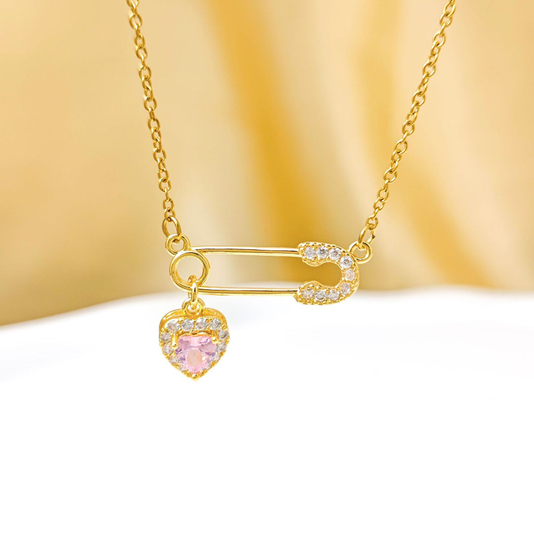 Safety Pin & Heart Diamond Choker (Sweet-Cool Girl Vibe Style)