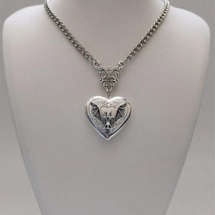 Gothic Bat Heart Locket Necklace (2 Styles Punk Statement Pendant)