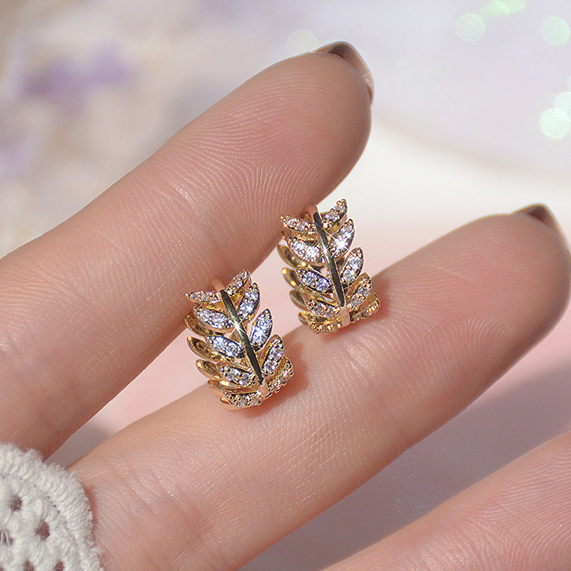 Pavé Olive Leaf Huggie Earring Set (Light Luxury Niche Fresh Earrings)