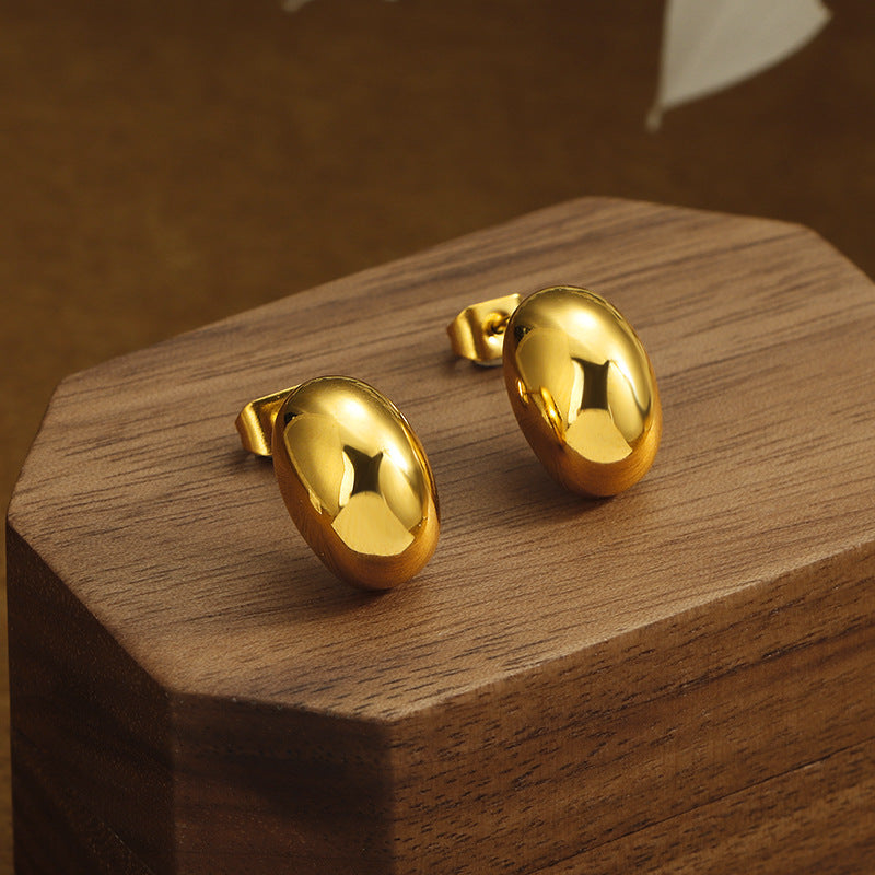 Polished Oval Bean Hoop Earrings, 2-Tone Minimalist Classic Jewelry