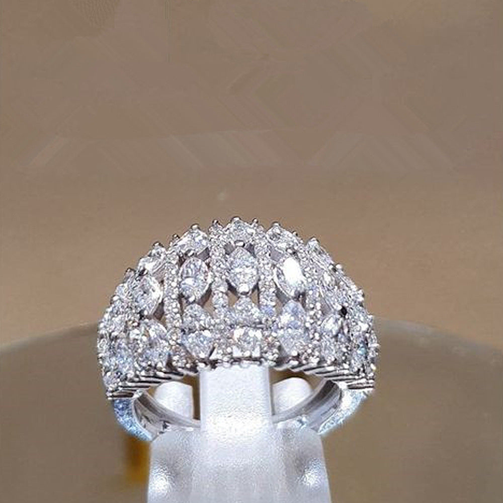 Heavy‑Duty Hollow‑Out Full‑Paved Wide Band S925 Sterling Silver Ring