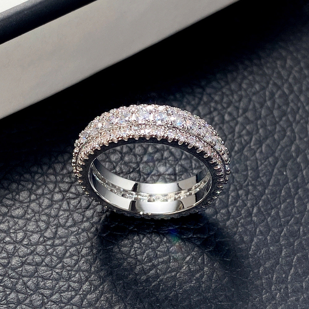 Triple Row Diamond Pavé Milgrain Band Ring (2 Colors Luxury Women's Ring)