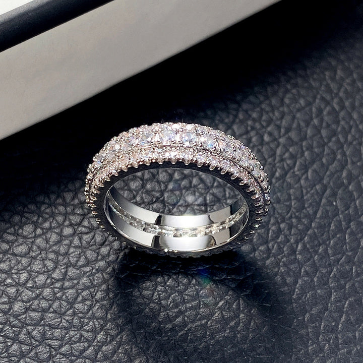 Triple Row Diamond Pavé Milgrain Band Ring (2 Colors Luxury Women's Ring)