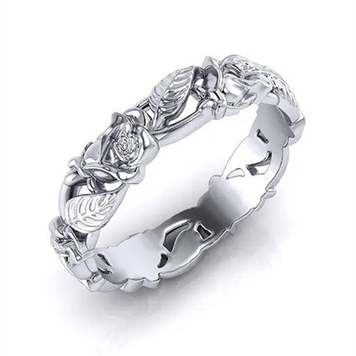Vintage 3D Rose Vine Ring, European Hollow Carved Floral Unique Statement Band