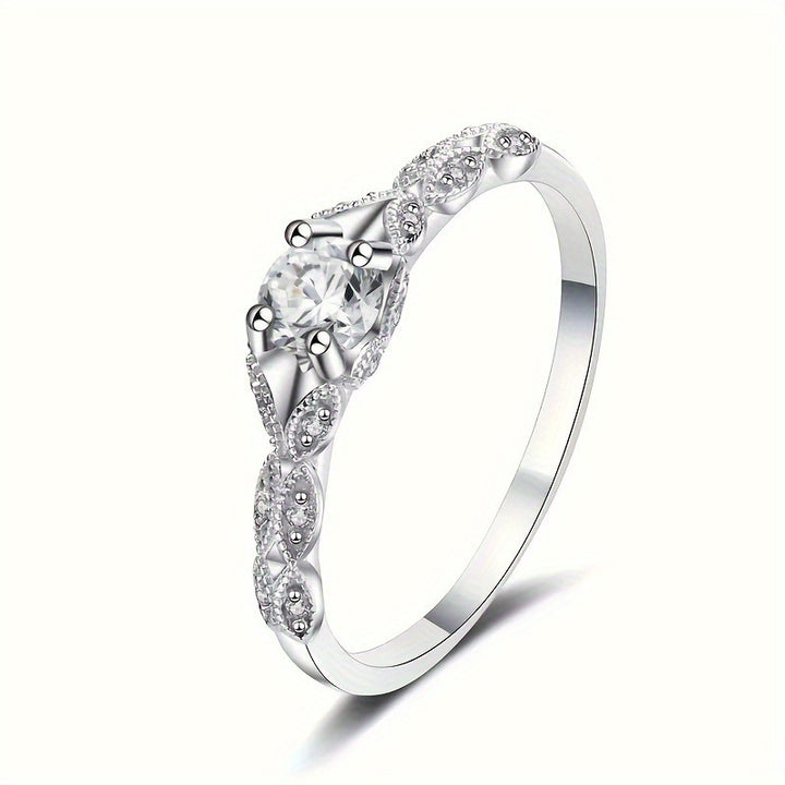 Four‑Prong Main Stone Leaf‑Shaped Pave Silver Ring, Multi‑Color Options