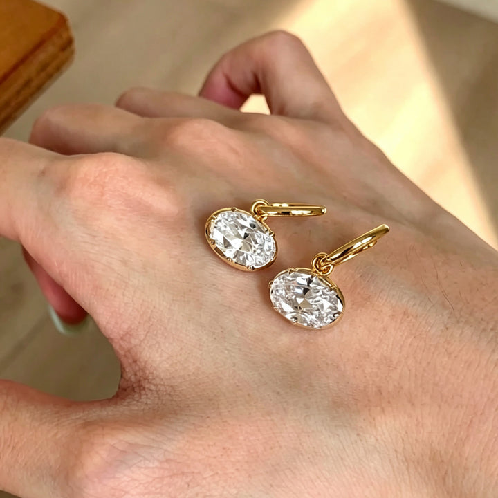 Oval Large Diamond Drop Huggie Earrings