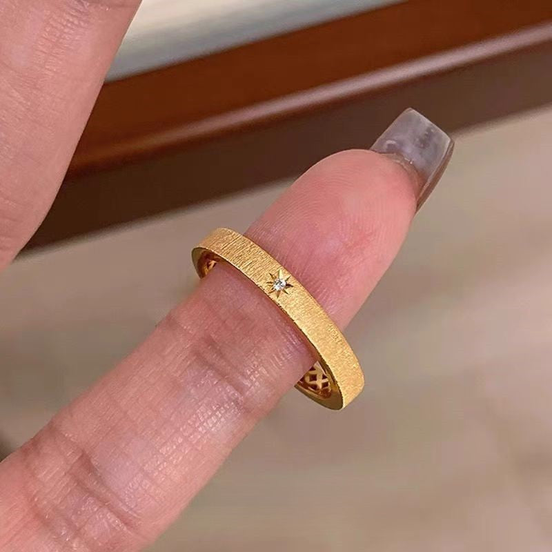 Vintage Princess Cut Wheat Ring Set, S925 Silver Brushed Star Band Two-Piece Rings, Gold & Silver Tone