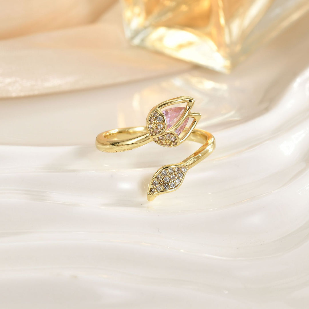 Tulip Gemstone Open Ring (Multi-Color Luxury Women's Band)