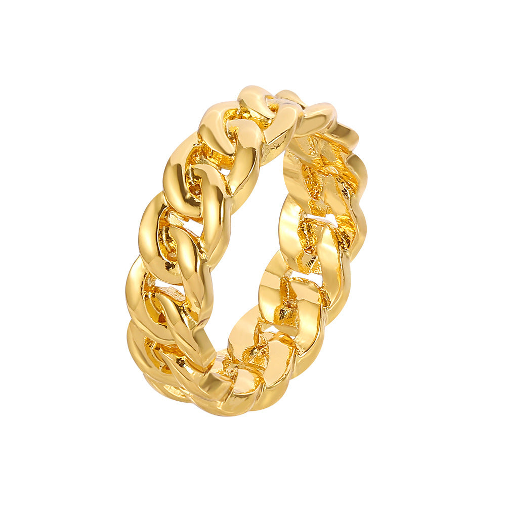 Classic Wide Cuban Chain Ring, Gold & Silver Hip-Hop Street Style Chunky Unisex Band