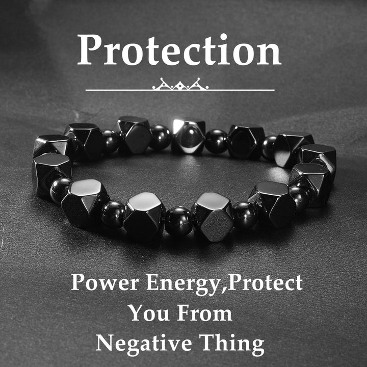 Faceted Black Onyx Stretch Bracelet for Men, Geometric Stone Energy Beaded Bracelet