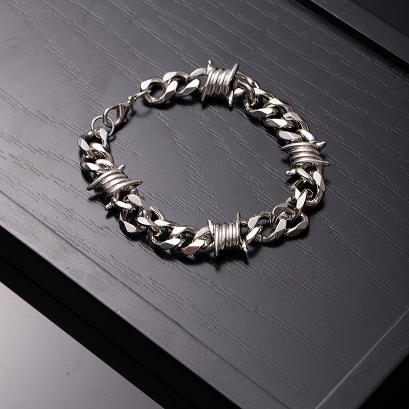 Titanium Steel Barbed Wire Cuban Link Set (Dark Hardcore Punk Style)