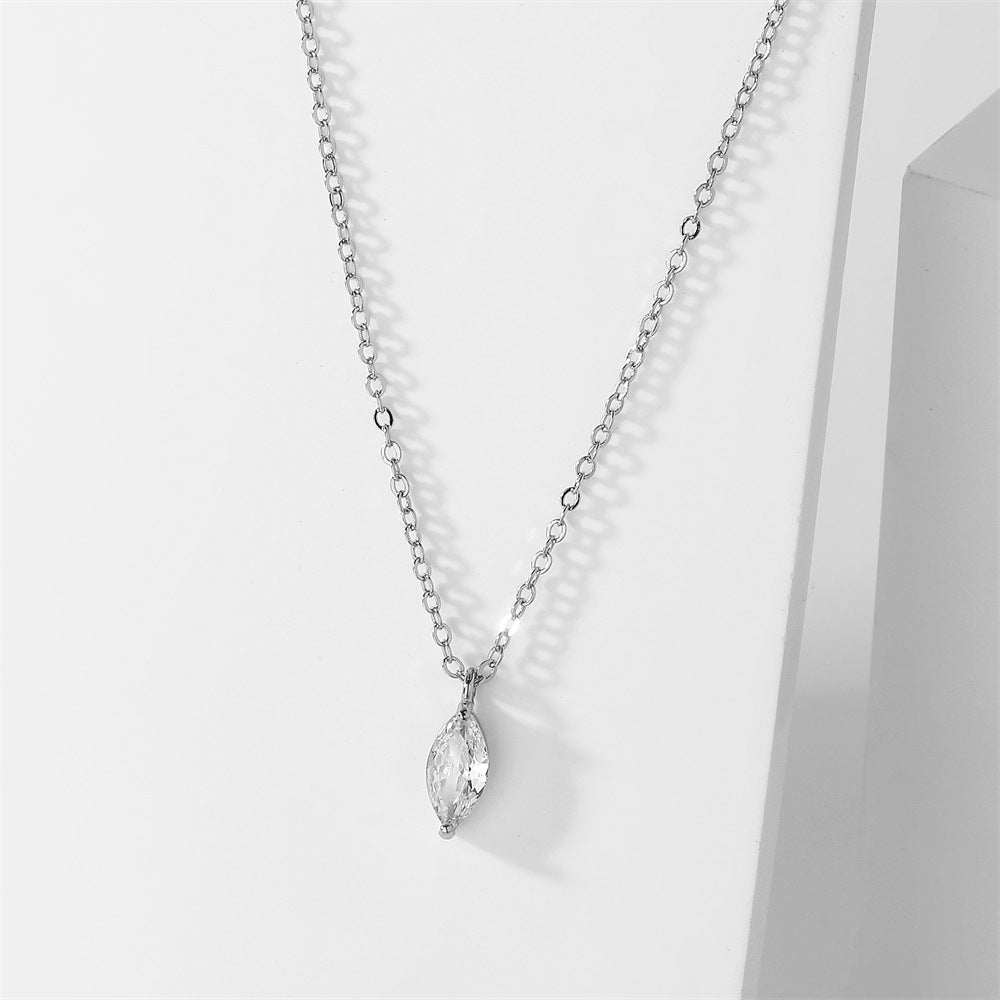 Marquise Single Diamond Thin Clavicle Chain, Gold & Silver Minimalist Teardrop Diamond Dainty Necklace