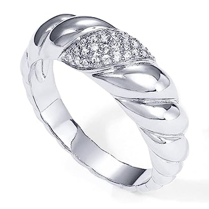 Twist Cable Half Pave Diamond Ring, Gold Silver Vintage Braided Wide Band For Women