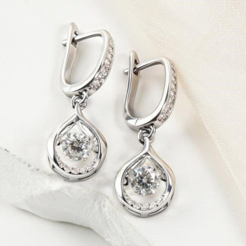 Dancing Hollow Teardrop Diamond Huggie Drop Earrings, S925 Silver Luxury Long Dangle Earrings, Gold & Silver Two Tones