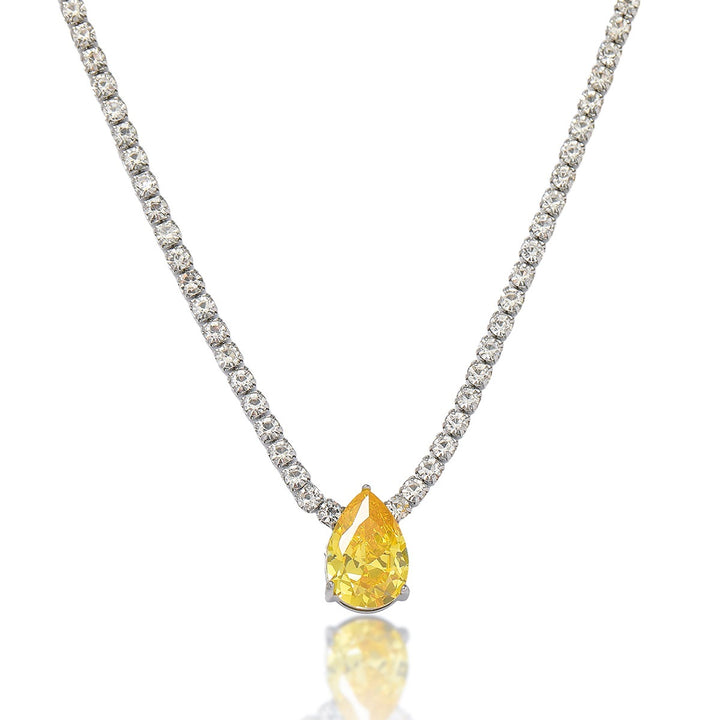 Multi-Cut Colored Diamond Tennis Necklace, Luxury Full Pave Clavicle Chain (6 Styles)