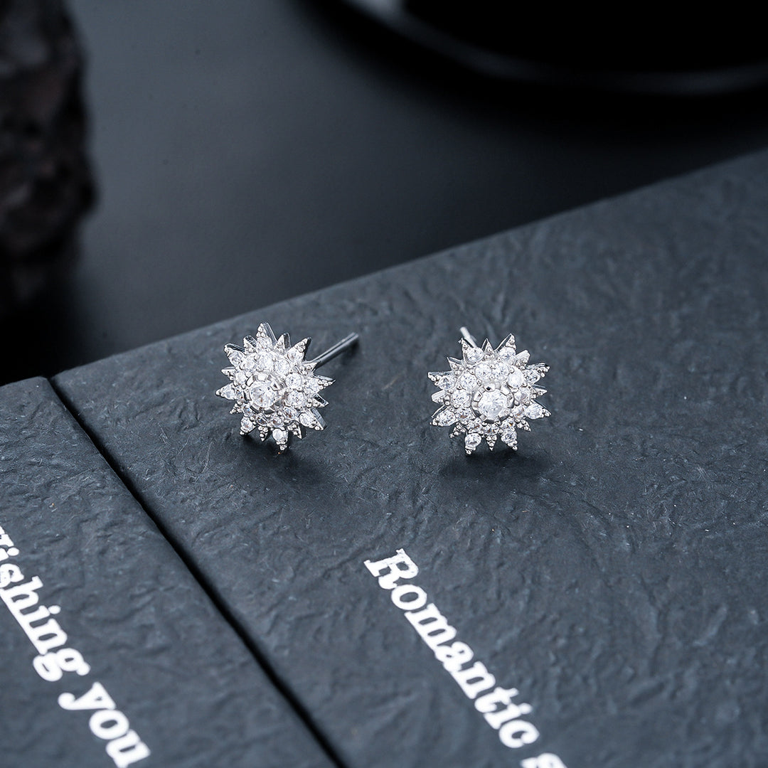 Sun And Moon Asymmetric Diamond Earrings, Starry Moon Paved Stud Earrings