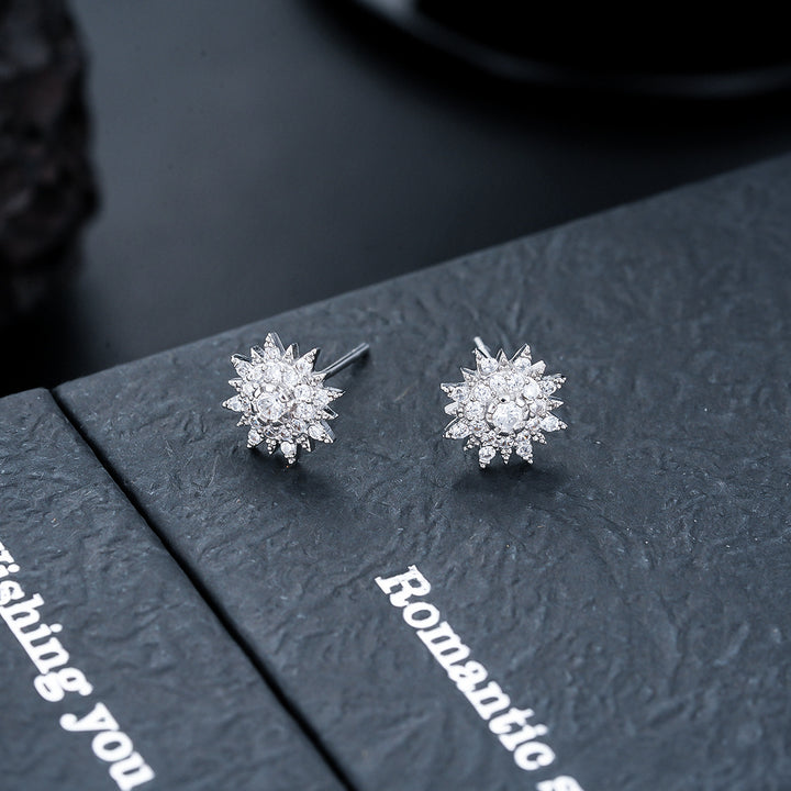 Sun And Moon Asymmetric Diamond Earrings, Starry Moon Paved Stud Earrings