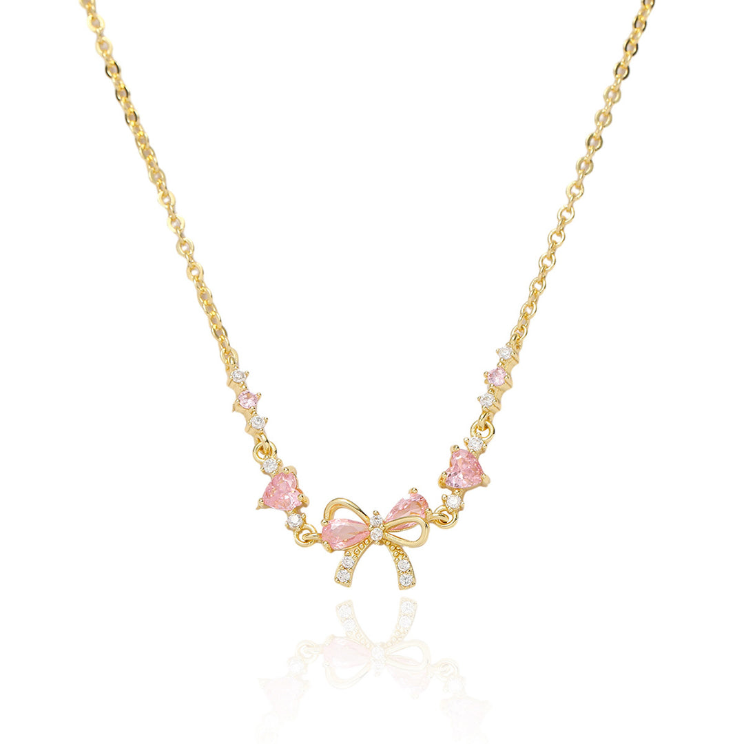 Pink Diamond Bow Jewelry Set (Necklace, Bracelet, Ring Sweet Girl Accessories)