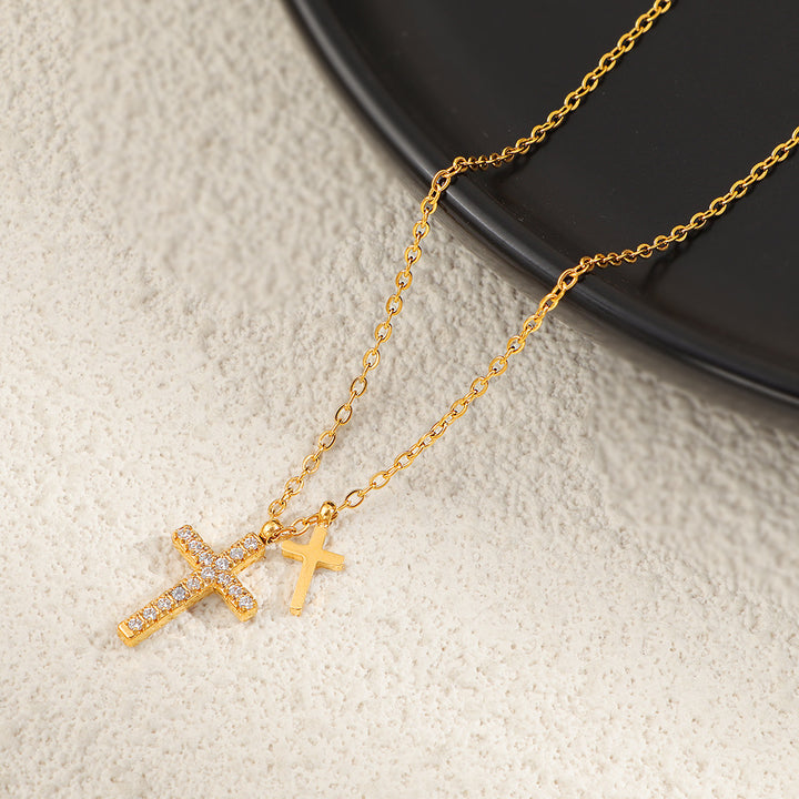 Double-Layer Cross Diamond Pendant Necklace (2 Colors Luxury Women's Chain)