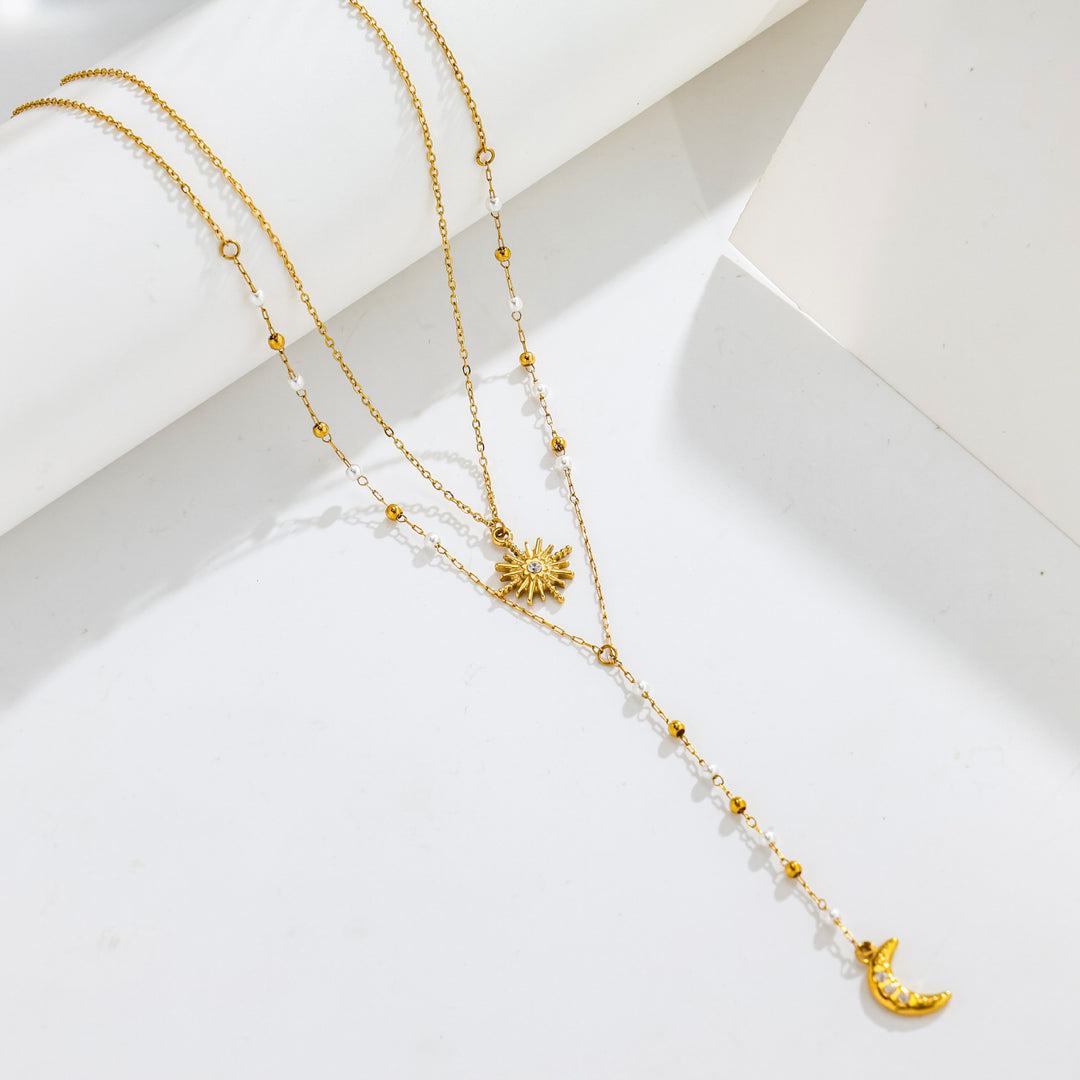 Three-Layer Sun Moon Star Y-Necklace
