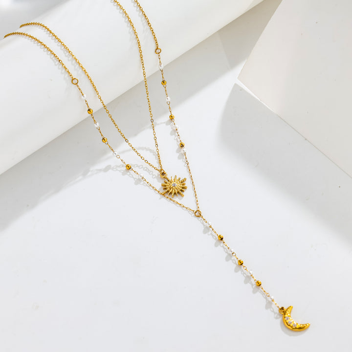 Three-Layer Sun Moon Star Y-Necklace