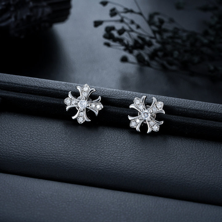 Vintage Cross Pavé Stud Earrings (Clip-On Punk Niche Jewelry)