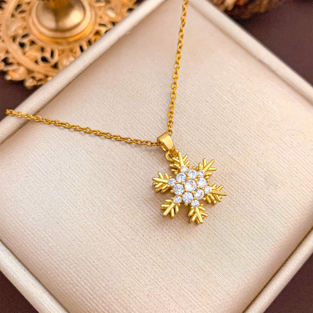 Multi-Color Diamond Snowflake Collarbone Necklace, 8 Styles Gold & Silver Tone Diamond Snowflake Pendant Thin Chain, Winter Christmas Versatile Jewelry