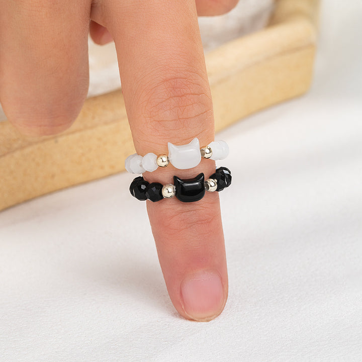 Cat Beaded Stretch Ring (Multi-Color Cute Kawaii Style Band)