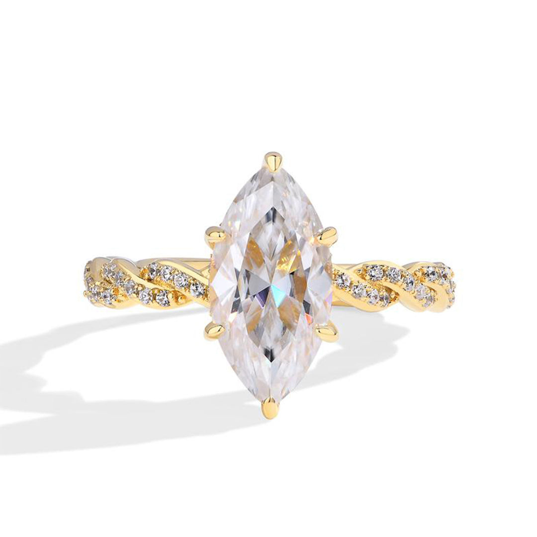 Marquise Twisted Engagement Ring Set, Vine Twist Main Ring & Baguette Eternity Band 2Pcs Stacking Wedding Rings Gold Silver Bridal Jewelry