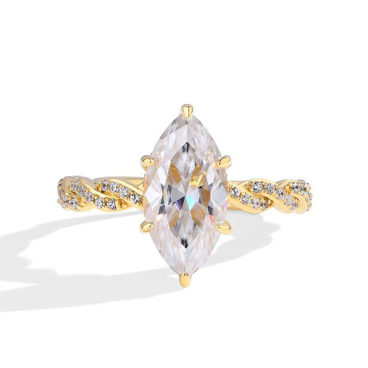 Marquise Twisted Engagement Ring Set, Vine Twist Main Ring & Baguette Eternity Band 2Pcs Stacking Wedding Rings Gold Silver Bridal Jewelry