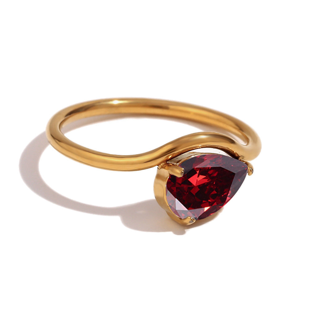 12 Birthstone Teardrop Ring (Gold-Tone Delicate Personalized Women's Band)