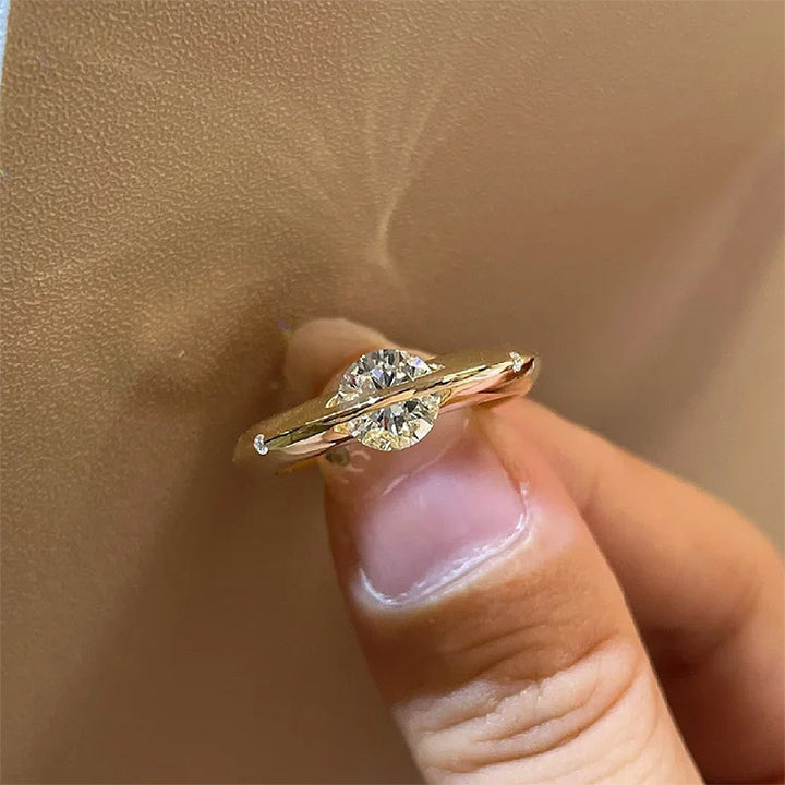 Horizontal Set Main Stone Plain Band Ring, Gold & Silver One-Bar Cross Zircon Light Luxury Band