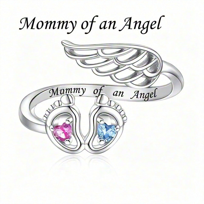 S925 Silver Multi‑Theme Open Ring, Animal & Footprint Angel Wing Engraved Memorial Ring