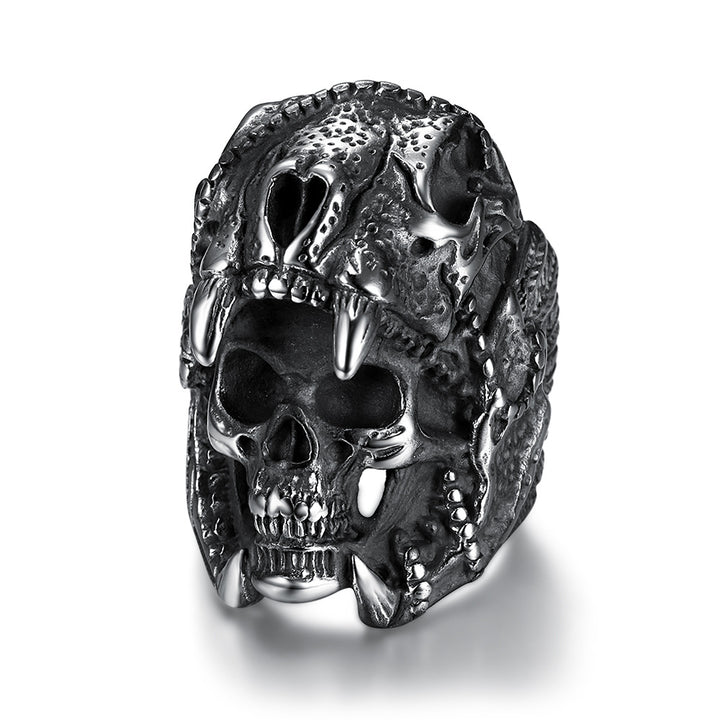 3D Beast Skull Wrapped Skeleton Wide Ring, S925 Silver Black / Antiqued Silver / Silver-Gold Two-Tone Heavy Dark Unisex Band