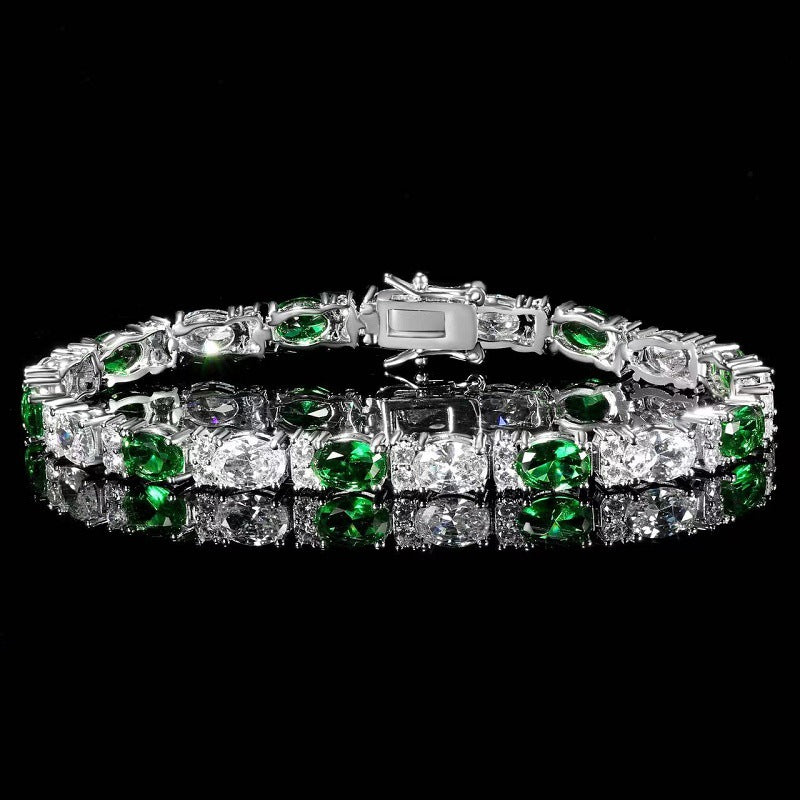 Green & White Gemstone Tennis Bracelet (Luxury Vintage Glam Wristband)