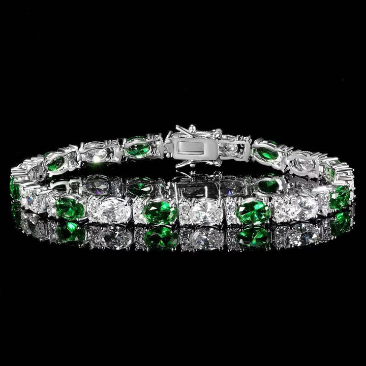 Green & White Gemstone Tennis Bracelet (Luxury Vintage Glam Wristband)