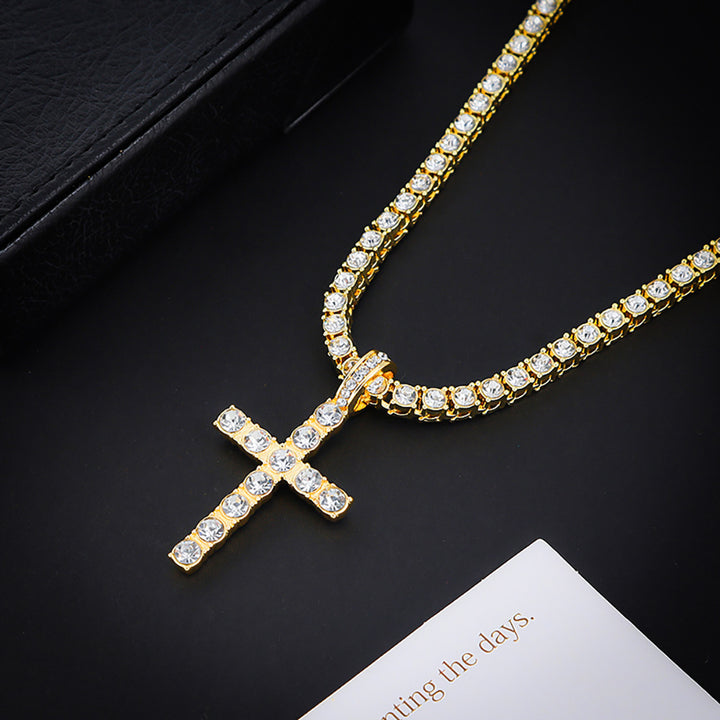 Diamond Cross Tennis Chain Necklace (3 Colors Hip-Hop Style Pendant)