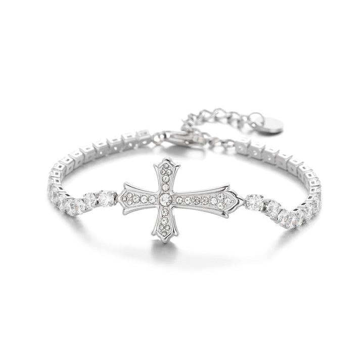 Cross Pavé Tennis Bracelet (2 Colors Delicate Statement Bangle)