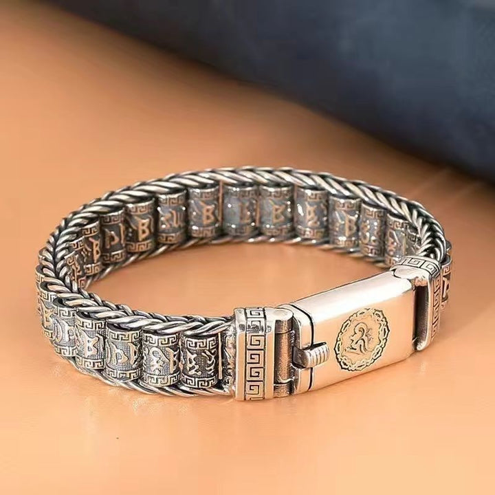 Vintage Om Mani Padme Hum Prayer Wheel Woven Bracelet (Unisex Edgy Statement Bangle)